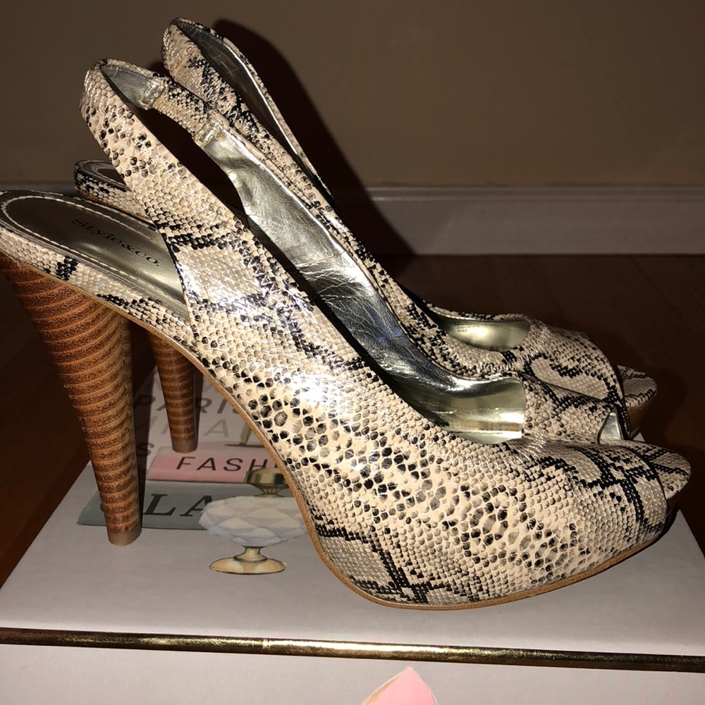 Python Sneak-Print Open-Toe Sling-Back Pumps- Sz 8 - image 3